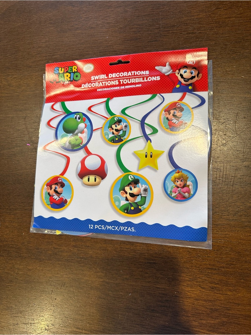 Super Mario Swirl Decorations - Red, Green, Blue, Yellow